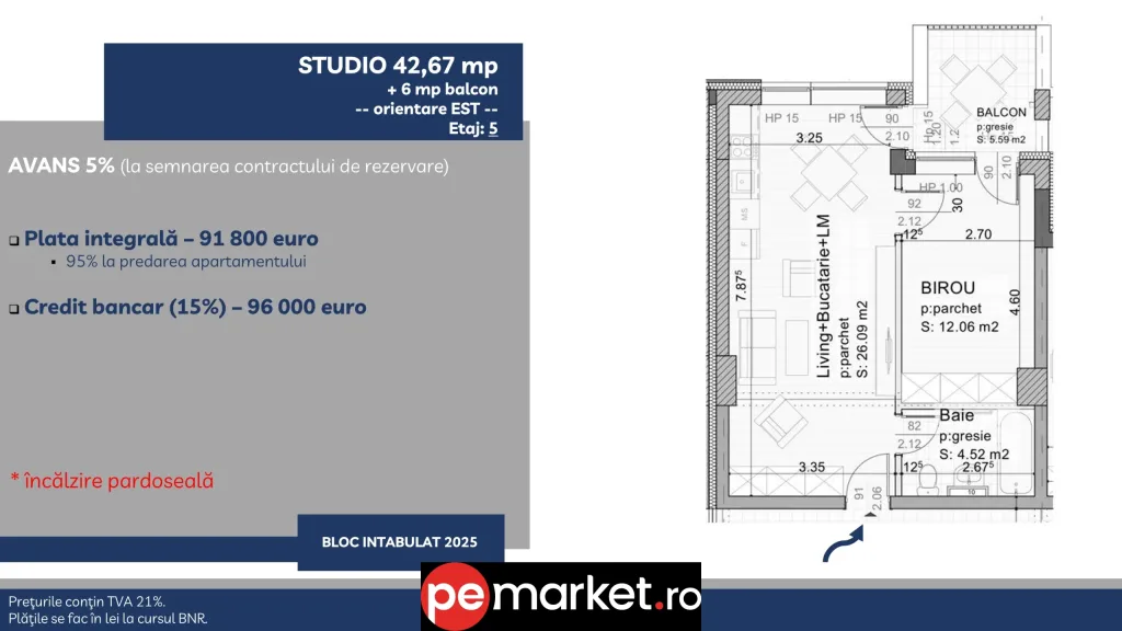 Studio 42,67 mp + 6 mp balcon – Brașov, Tractorul - pemarket.ro