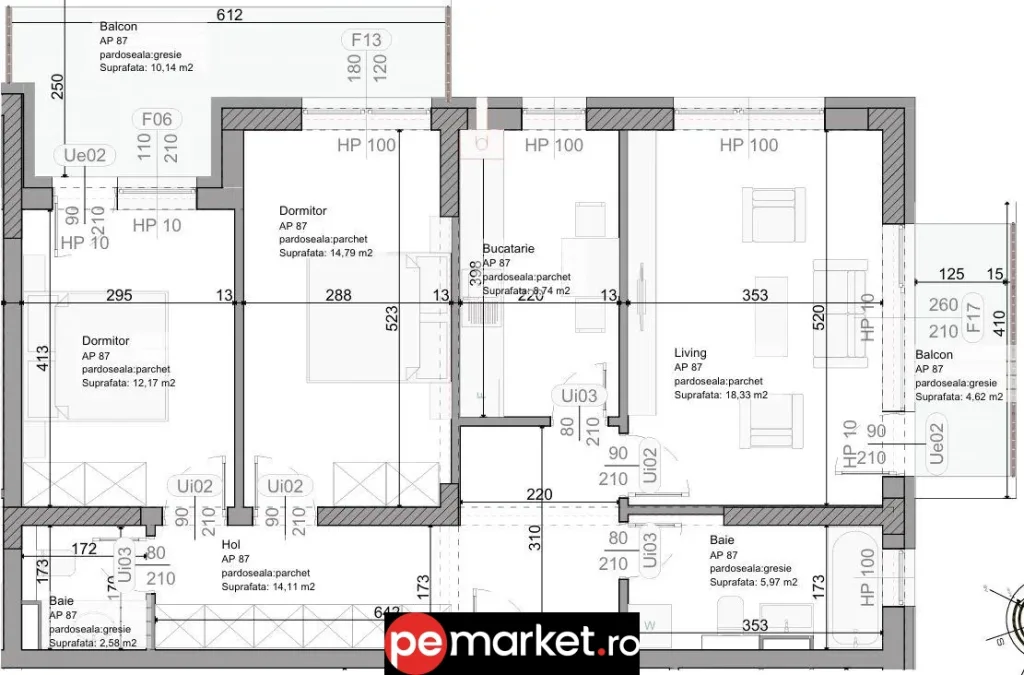 Apartament 3 camere – 77 mp + 15 mp balcon – Brașov, Tractorul - pemarket.ro
